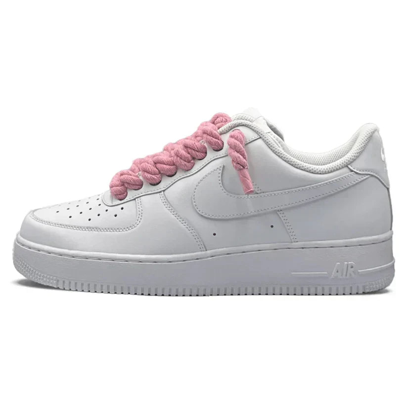 "AF1" White - Pink Rope Laces